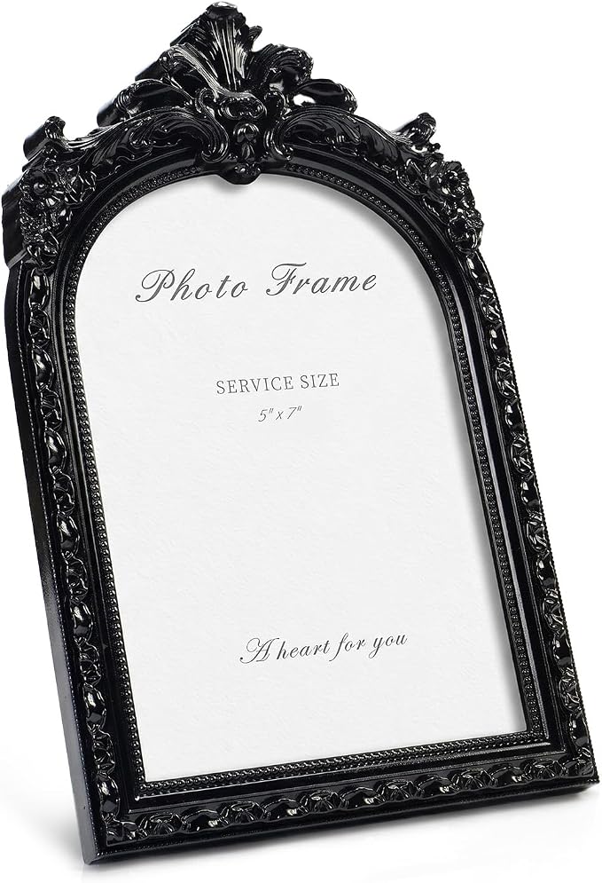 5x7 Vintage Black Picture Frame, Ornate Arched Photo Frame, Glass Front by Cuspin