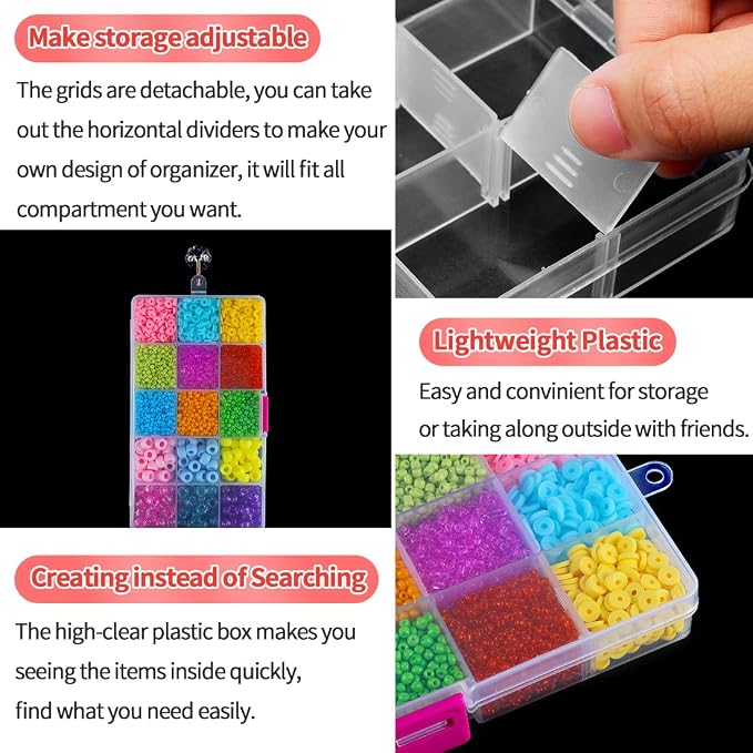 IOOLEEM 15 Grids Plastic Bead Organizer Box, Organizer Container Storage Box - Image 4