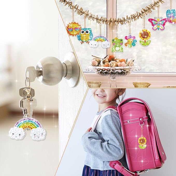 FFNIU Diamond Art for Kids, 15 Pack Diamond Art Painting Keychains, DIY Gem 5D - Image 6