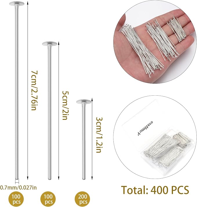 400 PCS 30mm 50mm 70mm Mixed Length Head Pins - Image 2
