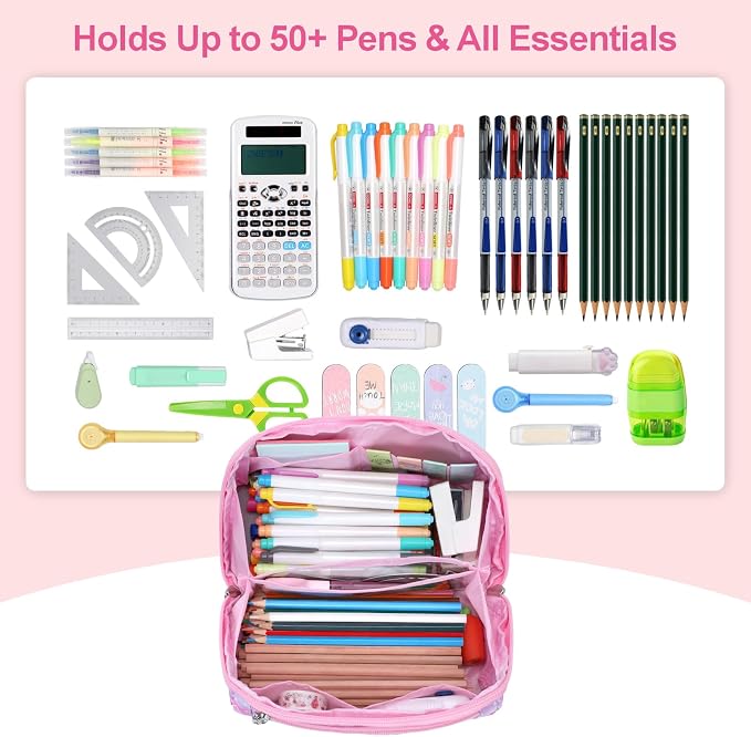 Pencil Case for Girls, Durable Kids Pencil Pouch for School, Wide Opening Soft - Image 3