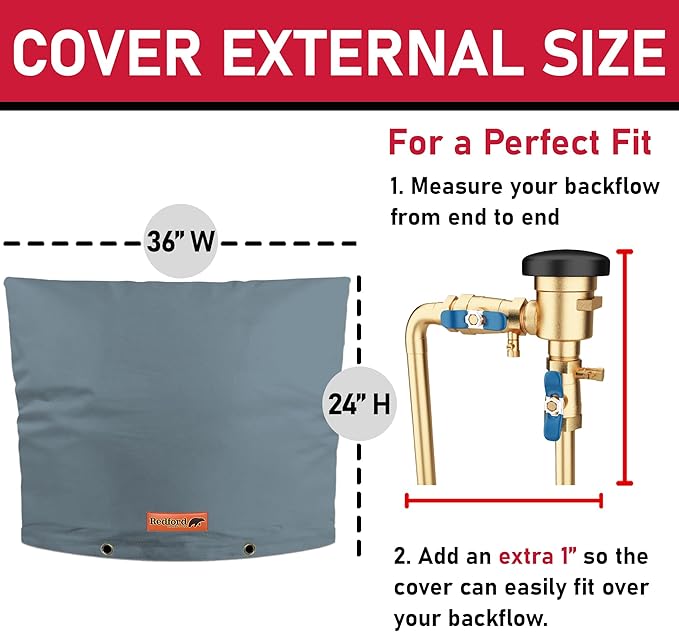Redford Supply Co. Cold Snap (5°F) Backflow Preventer Insulation Cover, 36" W x 24" H, Pipe Insulation, Water Sprinkler Covers for Outside, Sprinkler Backflow Cover for Winter, Well Pump Bag (Gray)