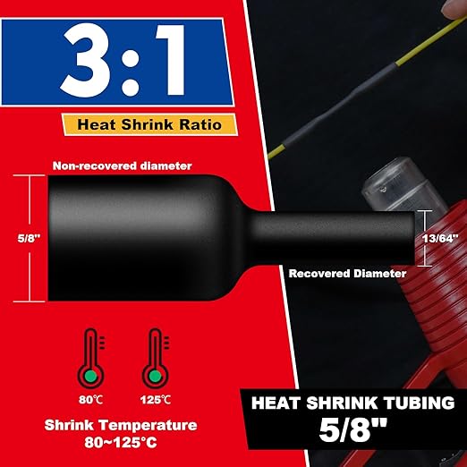 5/8" Heat Shrink Tubing, 32.8 Ft Roll Industry Marine Grade 3:1 Shrink Ratio shrink tubing, Adhesive Lined Heat Shrink Tube, 15.4mm Waterproof Shrink Tube for Wires Home Marine Automotive-Black