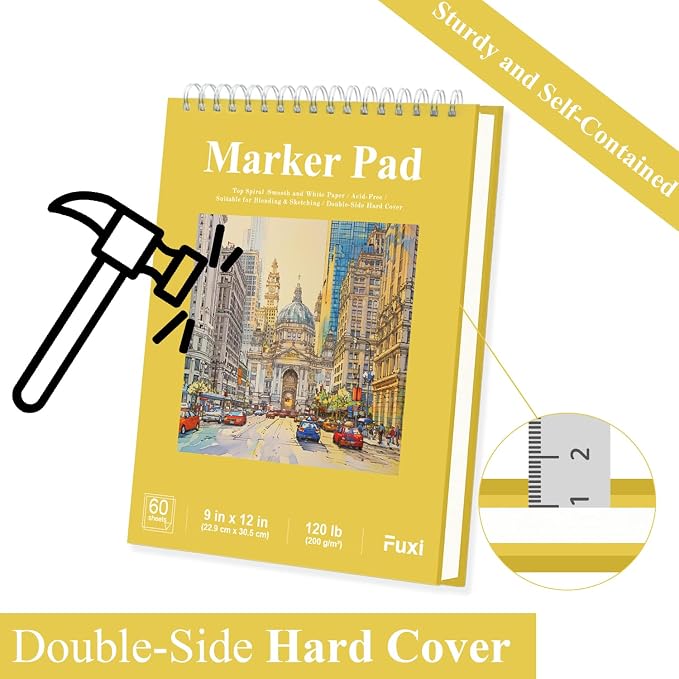 Fuxi Marker Paper Sketchbook 8" x 10", 60 Sheets Marker Pad Sketch Book Hard - Image 5