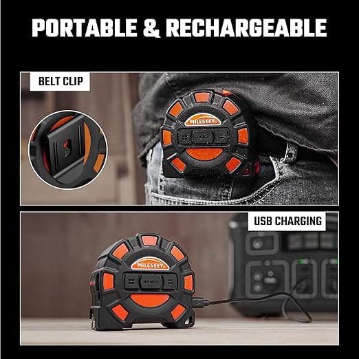 MILESEEY 2-in-1 Laser Measuring Tape, 16Ft Tape Measure & 131Ft Rechargeable Laser Measurement Tool with Backlit Display, Auto-Lock Tape with Magnetic Hook, M/Ft/in/Ft+in, 20 Groups Historical Memory