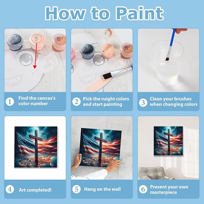 hkejoi American Flag Paint by Numbers Kit - Image 8