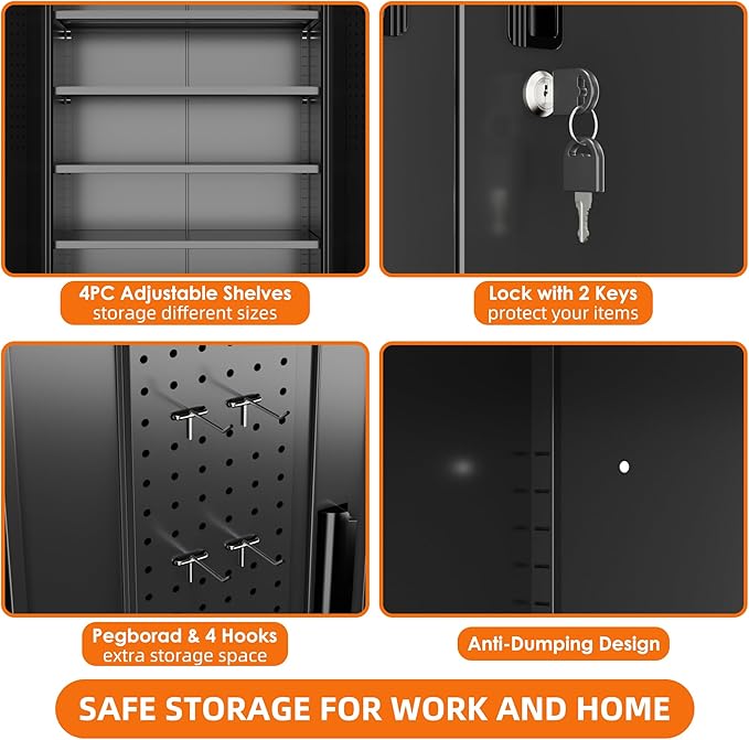 Aobabo 73''H Metal Garage Storage Cabinet with Wheels and Pegboards, 4 Adjustable Shelves Steel Storage Cabinets for Home,Warehouse,Garage,Assembly Required,Black