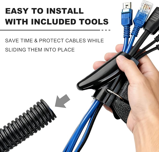 120FT 1/4 inch Split Wire Loom Tubing Kit with 2 Clamps - Flexible Abrasion Resistant Conduit for Automotive, Mechanical Cable Protection