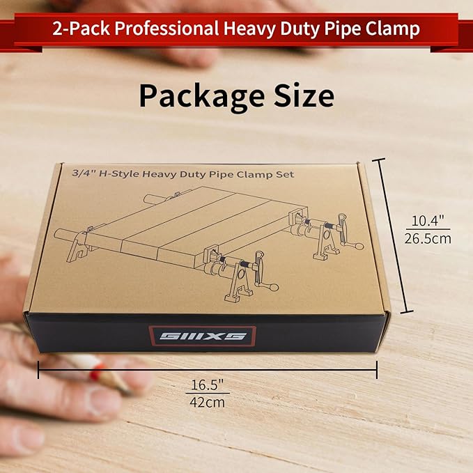 3/4 Inch H-Style Professional Wood Gluing Pipe Clamp Set with Steel Pipe, Heavy Duty 1766 Lbs Load Limit,for Woodworking(2-Pack)