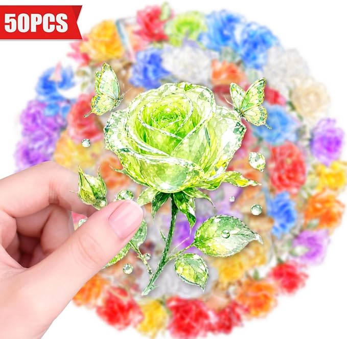 50Pcs Clear Crystal Rose Aesthetic Stickers - Image 3