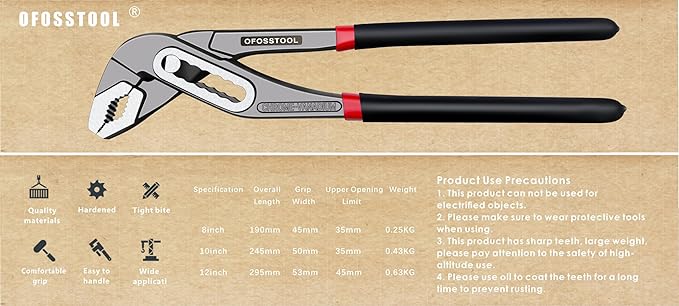 3 Pieces Groove Joint Pliers Set,8/10/12 inch Adjustable Pliers Multi-Purpose Water Pump Tongue And Groove Plier Set for Home and Industrial Repair