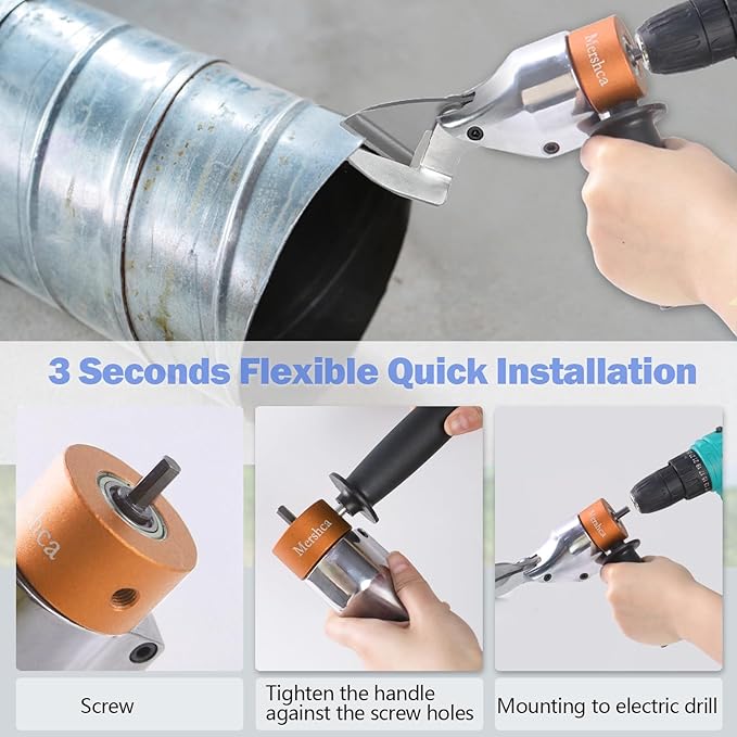 360° Pivoting Drill Metal Shear Attachment - for Curved & Straight Cutting, Professional Power Tool Accessory for Cordless & Corded Drills, Metal Cutter for Iron, Aluminum & Copper Sheets- O