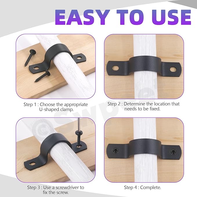 Swpeet 10Pcs 15mm Two Hole U Bracket Clamp with 20Pcs Self-tapping Screws Kit, U-Clamps, Metal Pipe Clamps, Pipe Strap Clamps, Conduit Tension Clips for Fixing Pipe or Cable