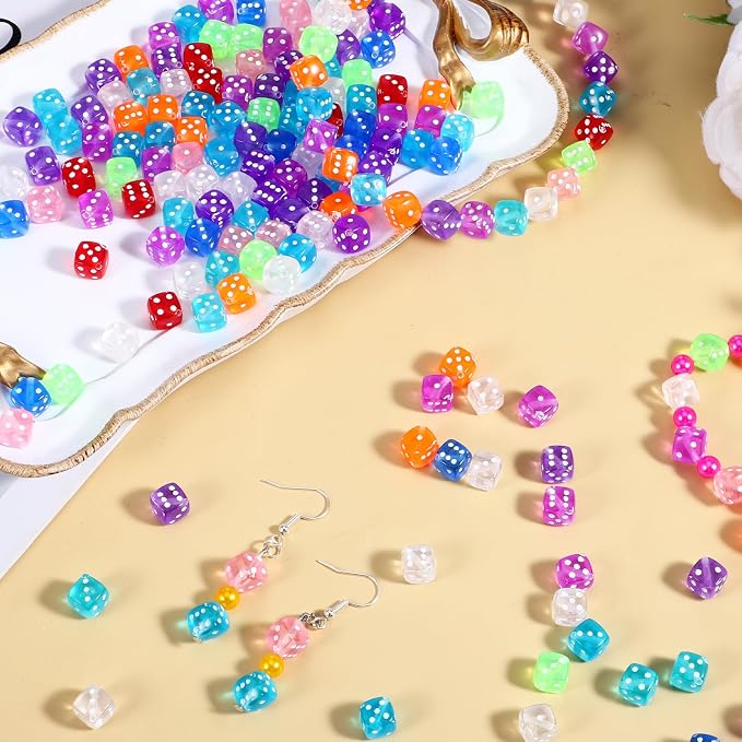 200Pcs Acrylic Dice Beads, 8mm/0.3in Colorful Clear Dice Beads - Image 4