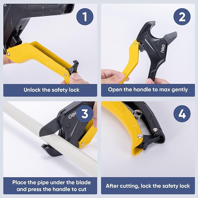 DELI PVC Pipe Cutter, Up to 2-1/2", Ratchet Pipe Shears Heavy-Duty, Pex Cutting Tool for Cutting PEX, PVC, PPR Plastic Hoses and Plumbing Pipe