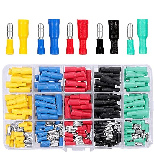 Qibaok Bullet Terminals Wire Connectors Female & Male Bullet Butt Insulated Waterproof Electrical Connector Kit 200 PCS