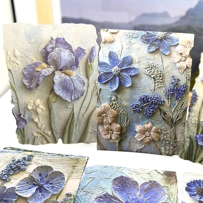 20 Sheets Vintage Blue Flower Scrapbook Paper 3 Sheets Embossed Textured Paper - Image 5