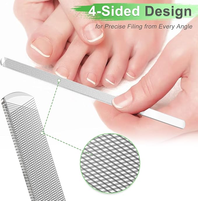 Toenail Files for Thick Nails, 4 Sides Heavy Duty Toe Nail File for Thick Toenails, Stainless Steel 7” Long Filer for Men Women, Metal Fingernail Filing Durable Nail Care Tool (2 Pcs/7.1IN)