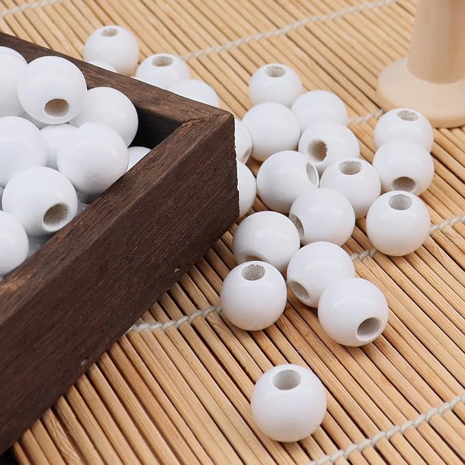 240Pcs White Wood Beads 16mm - Image 7
