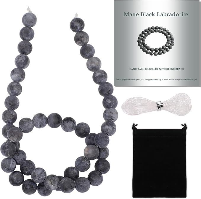 8mm Matte Black Labradorite Bead, 15-Inch Matte Round Loose Stone Beads by THRELE