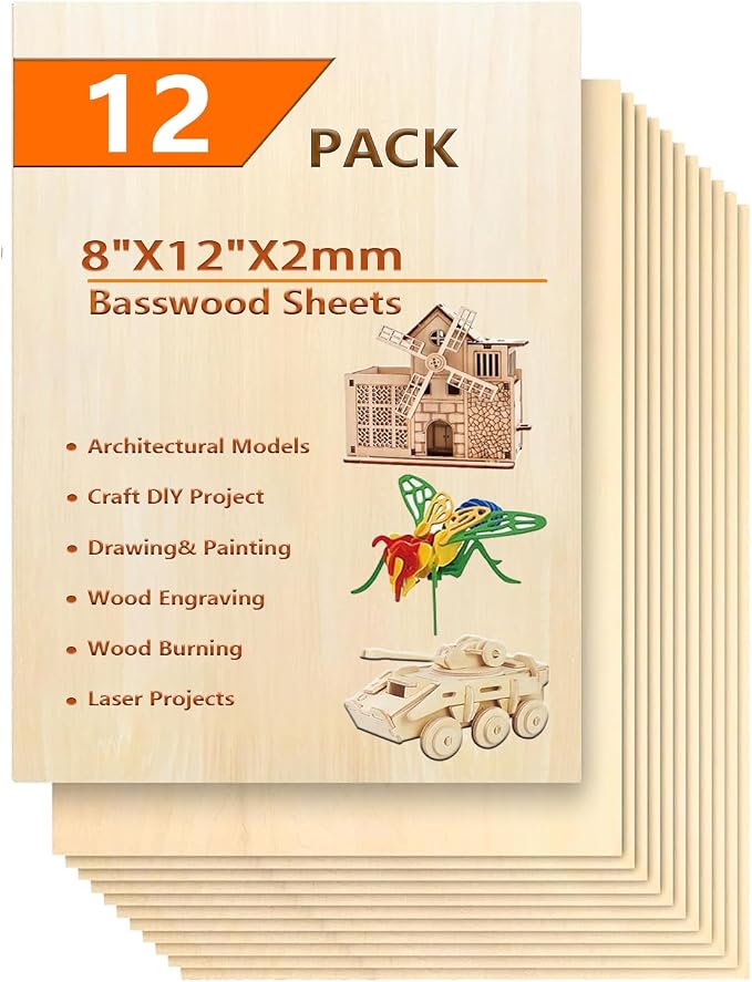 12 Pack Basswood Sheets for Crafts- Thin Plywood Sheets by twinsfox