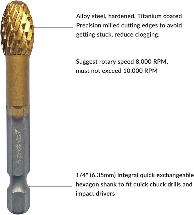 NordWolf 5-Piece Rotary Burr Carving Rasp Files Set, - Image 3