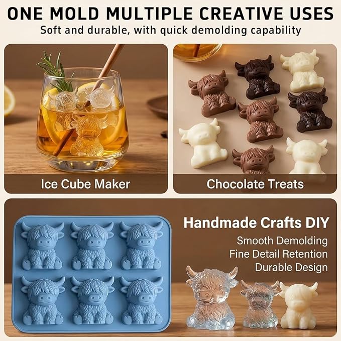 Mini Highland Cow Ice Cube Mold – 3D Cute Cattle Silicone Tray, Reusable Ice - Image 5