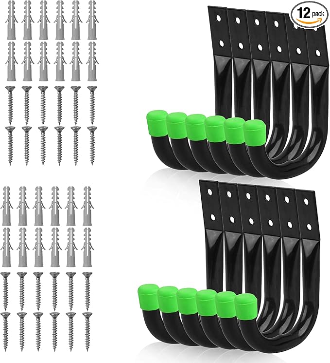 SWANLAKE Heavy Duty Garage Storage Utility Hooks, Utility Hooks for Garage Wall,Color Black (12PCS)