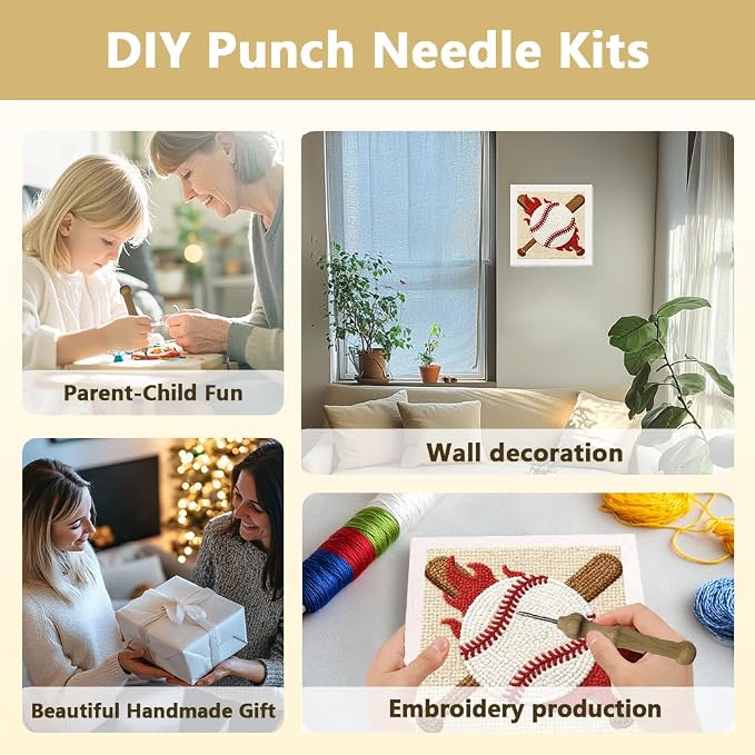 DOODLREAM White Baseball DIY Punch Needle Embroidery Kit - Image 4