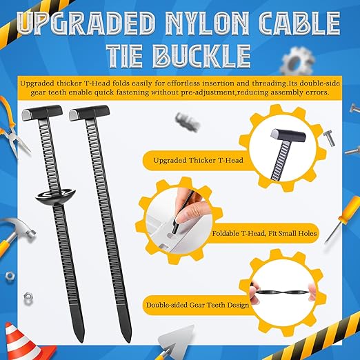 100 Pcs Nylon Universal Cable Tie Buckle Heavy Duty Self Locking Rivet Zip Ties Multifunctional Nylon with Pin Button Design Plastic Cable Tie Tool Fastener for Car Daily Auto Fixing