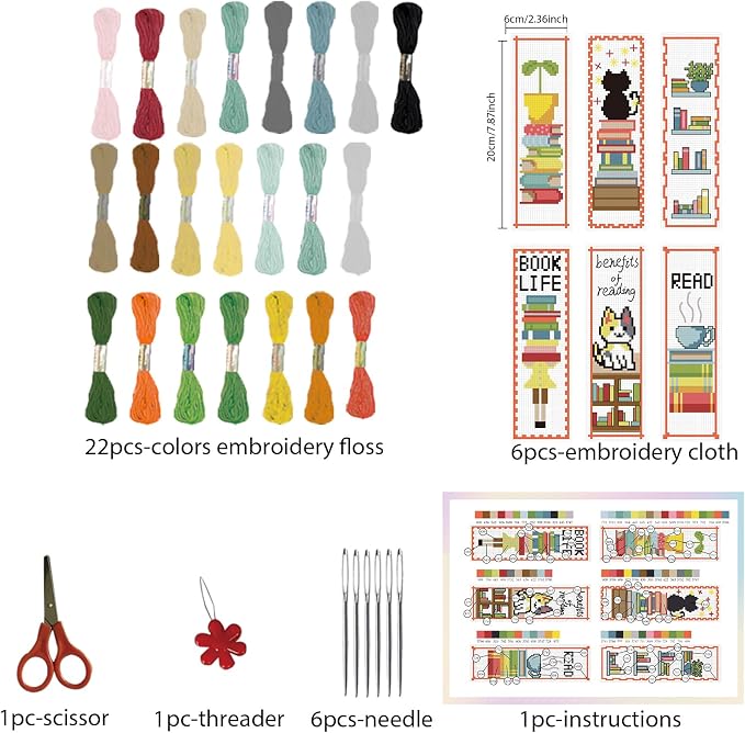 FREEBLOSS 6 Set Cross Stitch Bookmark Kit Cross Stitch Kit Cute Stamped - Image 2