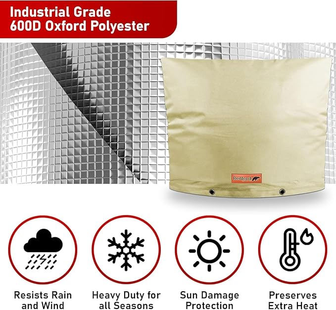 Redford Supply Co. Cold Snap (5°F) Backflow Preventer Insulation Cover, 28"W x 20"H, Pipe Insulation, Water Sprinkler Covers for Outside, Sprinkler Backflow Cover for Winter, Well Pump Bag (Beige)