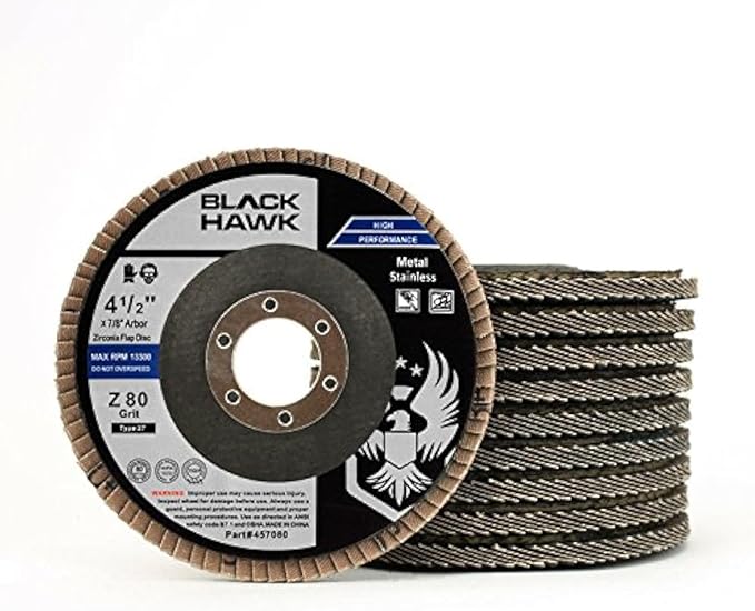 BHA Grinding and Sanding Flap Discs T27, 4-1/2" x 7/8", 80 Grit - 10 Pack
