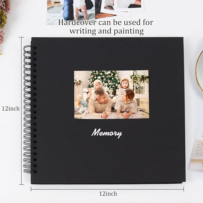 RECUTMS 12 x 12 Scrapbook Album 60 Pages Kraft Paper DIY Memory Book Black | - Image 3