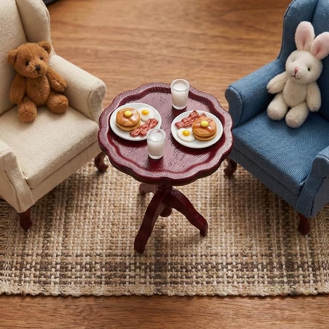 1:12 Scale Miniature End Table Wooden Round Side Table Dollhouse Furniture - Image 7