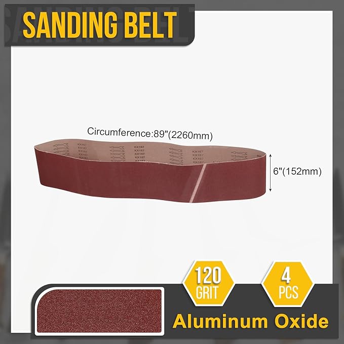 6 x 89 Inch Sanding Belt, 4 Pcs 120 Grit Knife Sharpener Belts Work Sharpening for Belt Sander Knife Carving Tool Metal Working