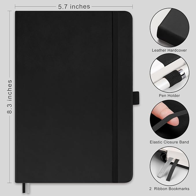 RETTACY Dotted Journal Notebook, 192 Pages, A5 Medium Size | Leather Hardcover - Image 2