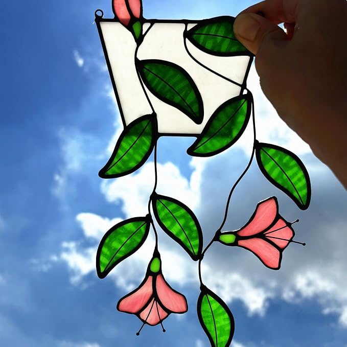 Plants Flower Stained Glass Window Hanging, Artificial Plants Sun Catchers - Image 2