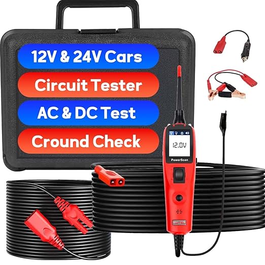 Autel Automotive Circuit Tester PowerScan PS100, Power Circuit Probe Kit, Breaker Finder, 12V 24 Relay Tester, 20ft Extension Cable AVOmeter, Test Light, Continuity Checker, for 99% Cars