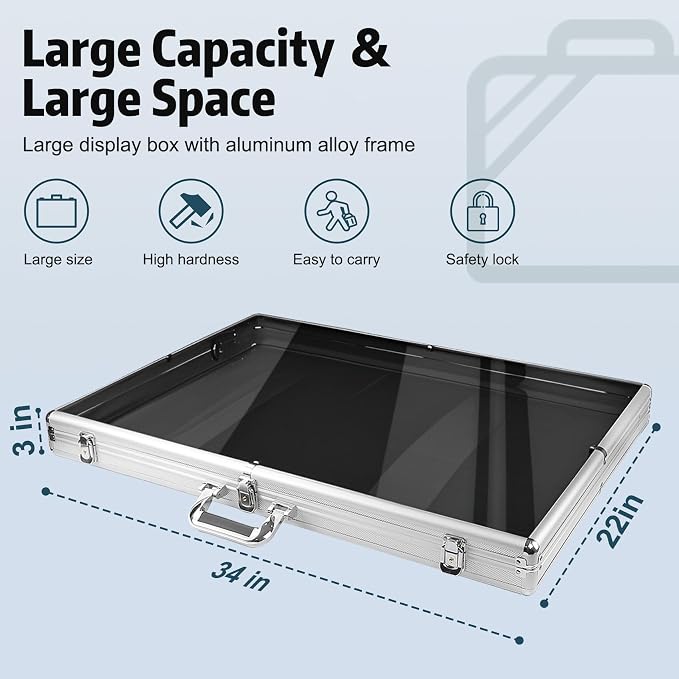 Silver Large 34"x22" Aluminum Show Card Display Case, Lockable Trading Card - Image 2