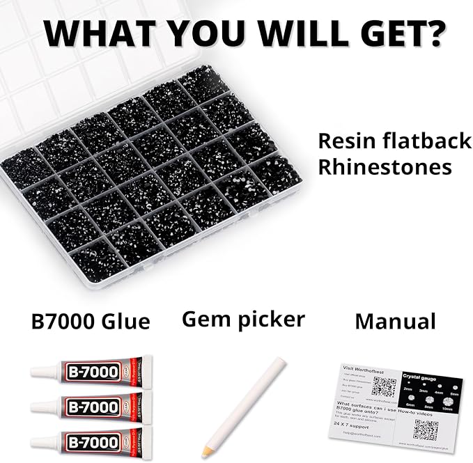 33000Pcs Black Rhinestones for Bedazzling, Different Size 2, 6mm Flatback Gems - Image 2