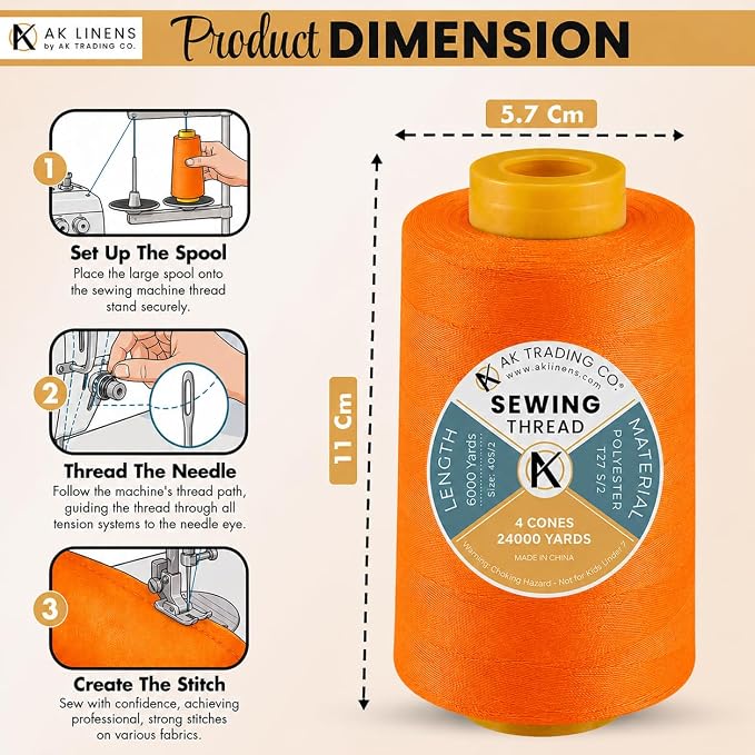 AK TRADING CO. 4-Pack NEON Orange All Purpose Sewing Thread Cones of High - Image 2