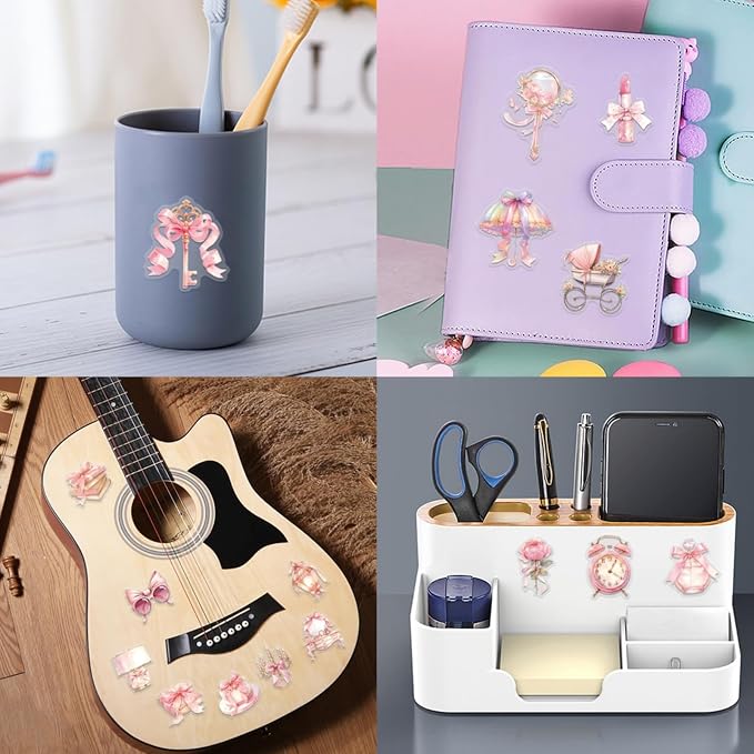 60 Pcs Clear PET Pink Coquette Aesthetic Stickers - Image 3