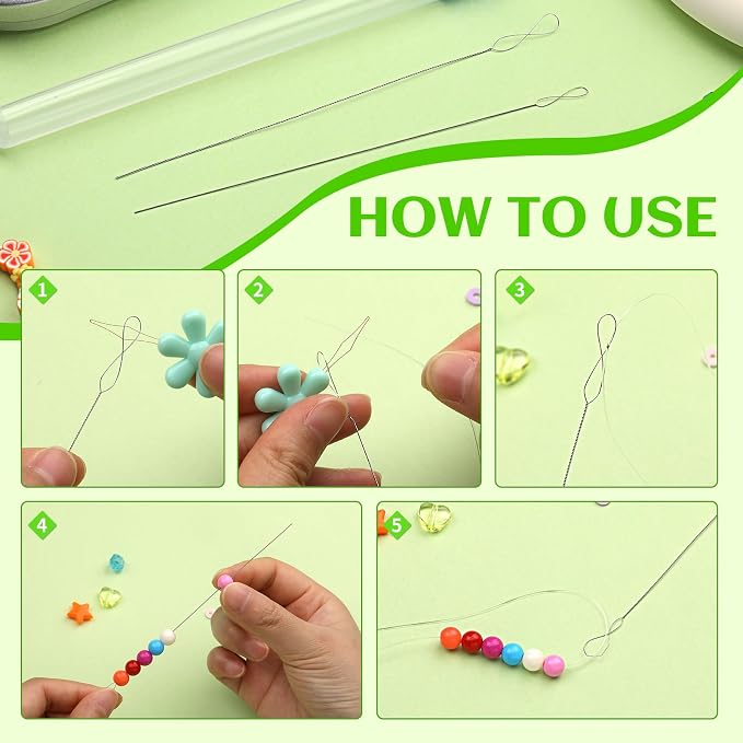 UOOU 32 Pcs Beading Needles Set, 8 Sizes Big Eye Bead Needles, Twist Beading - Image 5