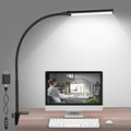 ShineTech LED Desk lamp with Clamp, 5000K Daylight White 11 Brightness Level Eye-Caring Clip Lights for Home Office, Flexible Gooseneck USB Adapter, Black
