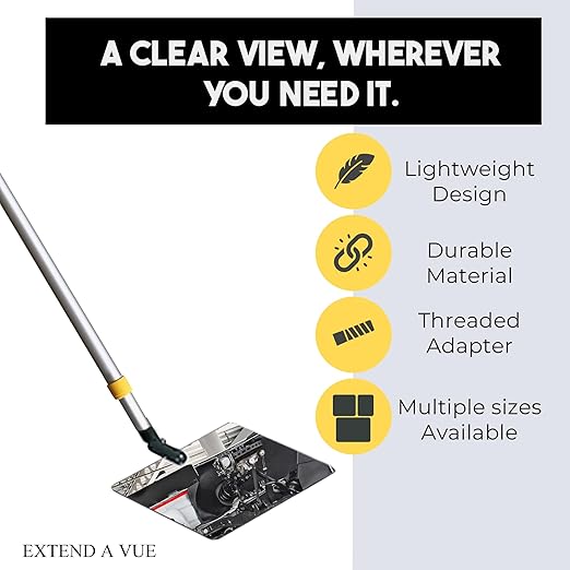 Inspection Mirror Telescoping Pole, Lightweight & Durable, 2 ft - 4 ft Pole, 8 x 10 inch Acrylic Mirror