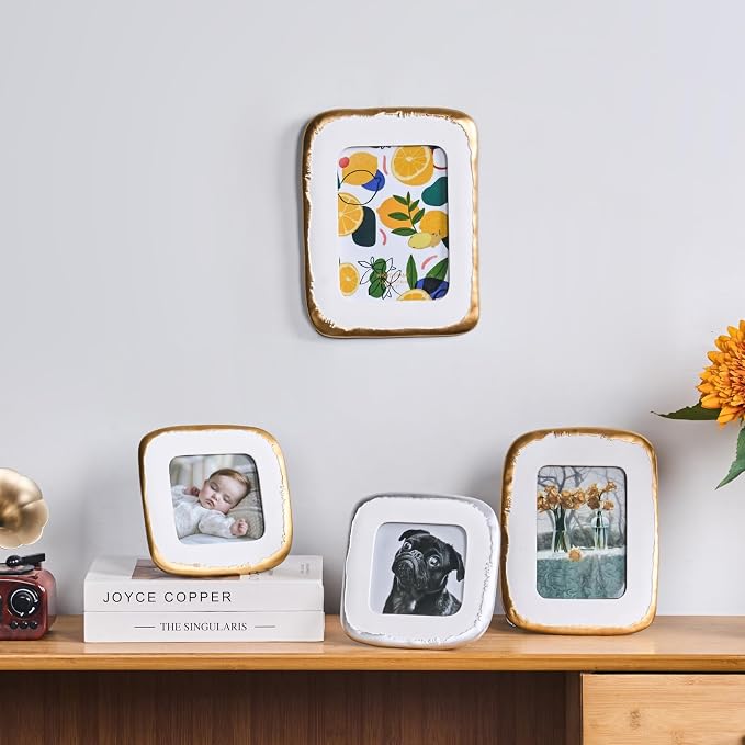 4x6 Picture Frame, Ornate Photo Frame White & Gold, Hand-Crafted Resin Table - Image 7