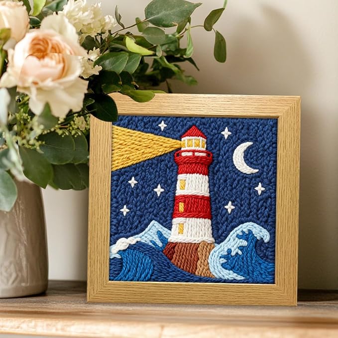 INFUNLY 2PCS Sea Lighthouse Punch Needle Embroidery Kit - Image 6