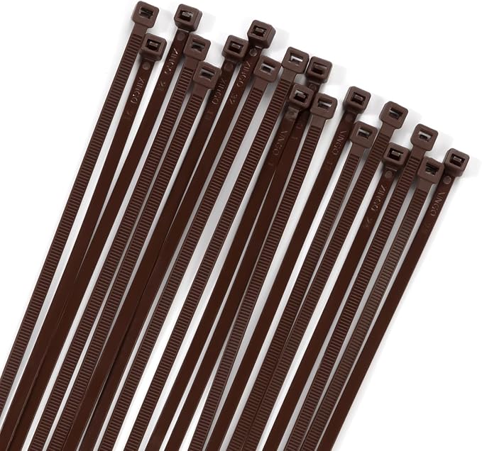 XINGO 100PCS Cable Zip Ties Heavy Duty, Premium Nylon Plastic Wire Ties with 50 Pounds Tensile Strength, Self-Locking Black Nylon Zip Ties for Indoor and Outdoor (10 inch, Brown)