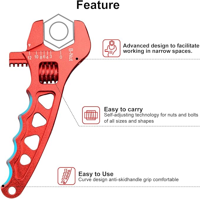 Adjustable 3AN-12AN Adjustable Wrench Spanner Lightweight for AN Hose Fitting Aluminum Red